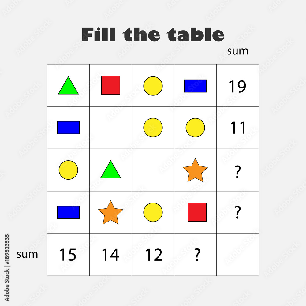Mathematics game with pictures (geometric shapes) for children ...