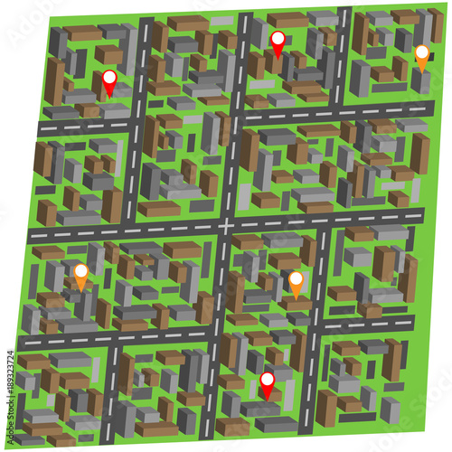 a fragment of the neighborhood of city three-dimensional elements geolocation