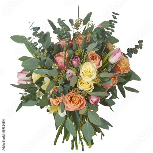 A bouquet of flowers in a beautiful packaging, assembled by a florist