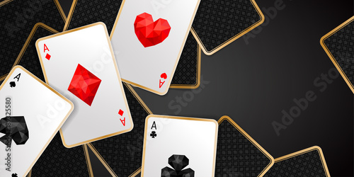 Banner with four aces playing cards suits. Winning poker hand