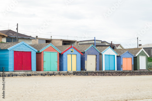 Colourful beach huts on Edithvale Beach in Melbourne.
