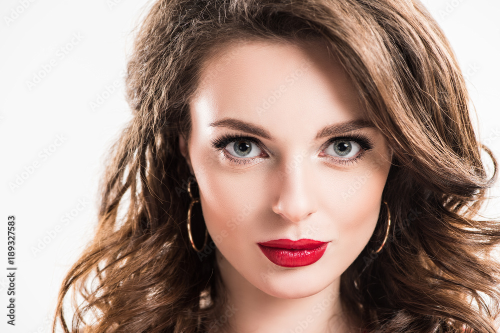 headshot of beautiful girl with makeup isolated on white headshot of beautiful girl with makeup isolated on white