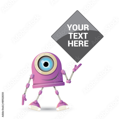 vector funny cartoon purple friendly robot character isolated on white background. Kids 3d robot toy. chat bot icon