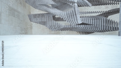 Abstract white and concrete interior with window. 3D illustration and rendering.