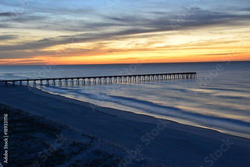 Winter sunrise in January over the Gulf of Mexico in Pensacola in the USA. 