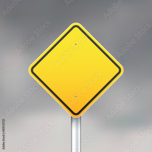 Yellow road sign on gray sky background. Vector illustration