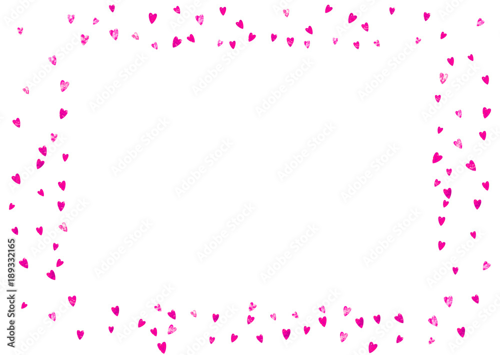 Valentine background with pink glitter hearts. February 14th day. Vector confetti for valentine background template. Grunge hand drawn texture. Love theme for special business offer, banner, flyer.