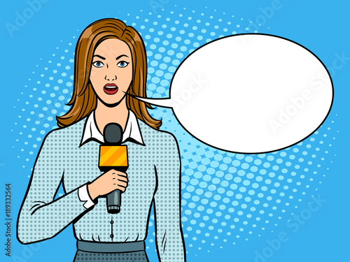 Journalist with microphone pop art vector