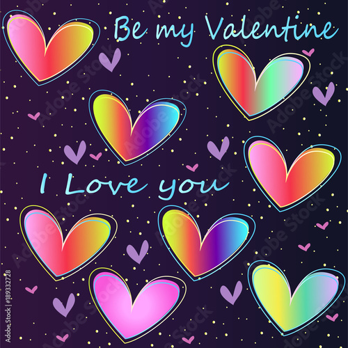 Bright stylish neon hearts - an idea for a greeting romantic card. Be my Vale...