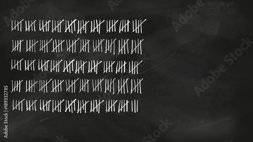 Tableau sur toile Five series tally sheet chalk lettering with 248 lines jotted on a black vintage