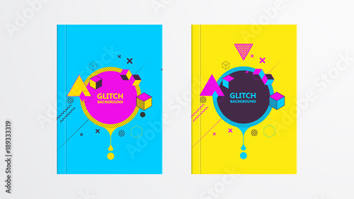 Covers with Abstract Glitch Graphics Design. Colorful backgrounds. Applicable for Banners, Placards, Posters, Flyers. Eps10 vector template.