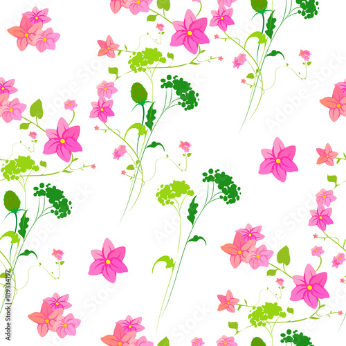 beautiful pink flowers , on a white, pattern