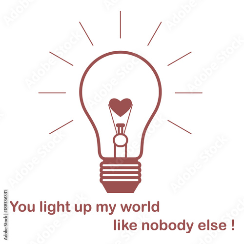 Glowing light bulb with glower in shape of heart.