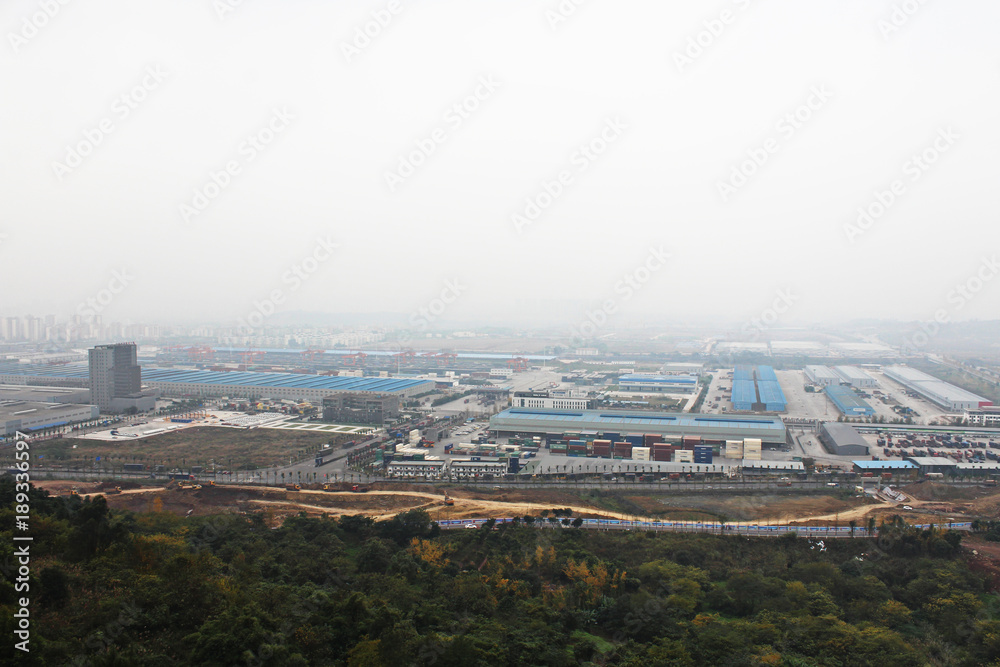 An industrial park in the haze