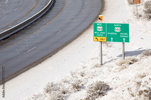 Green direction sign on US 160 / 550 in Durango, Colorado photo