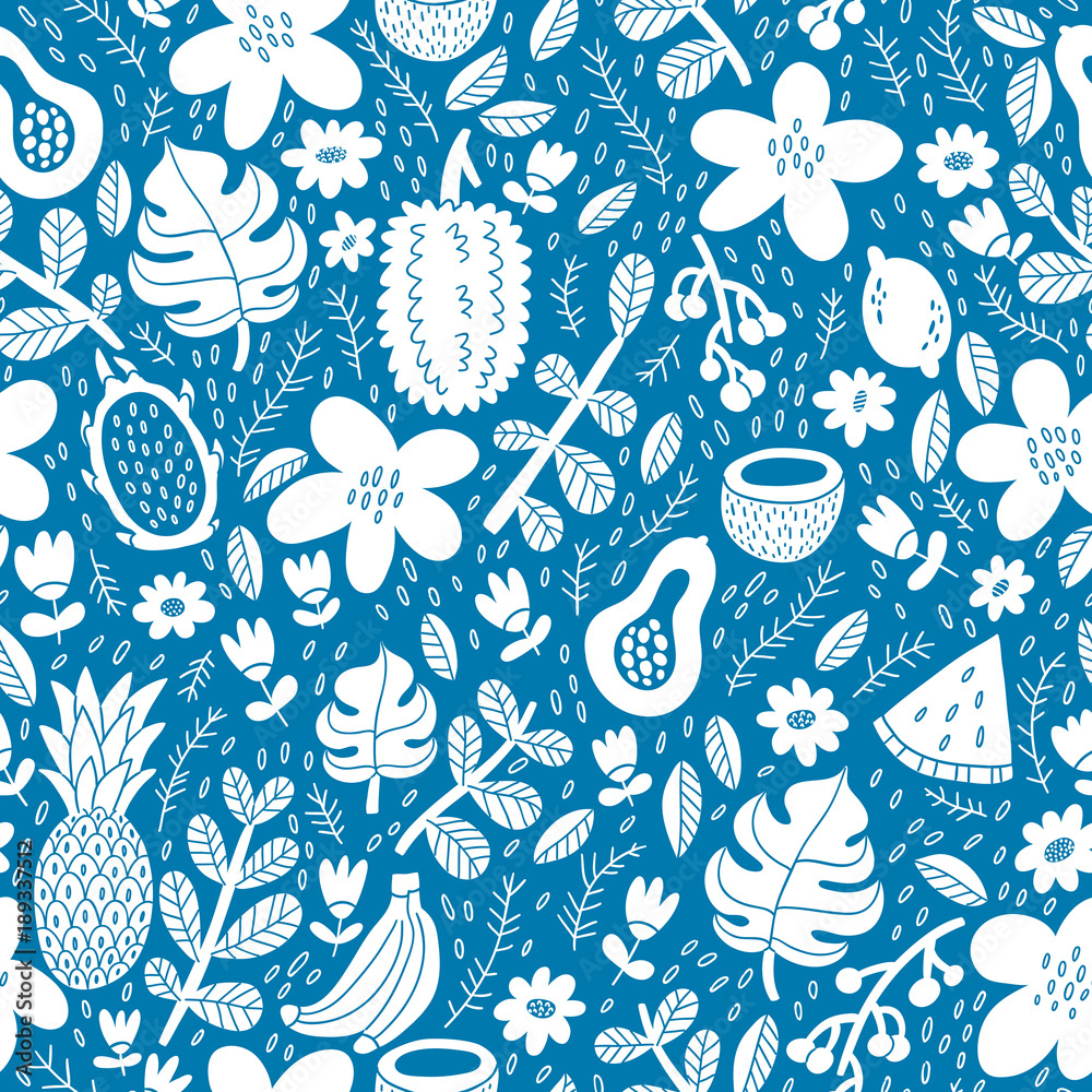 Exotic tropical fruits silhouette pattern Exotic tropical fruits silhouette pattern