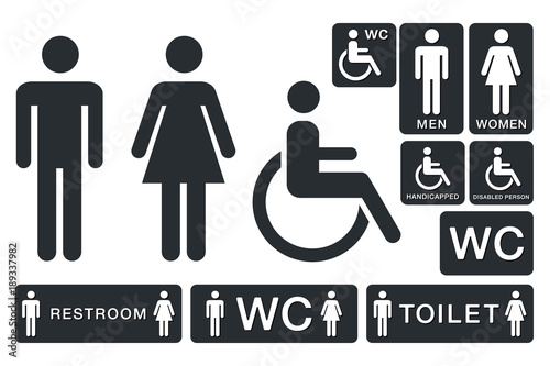WC Sign for Restroom. Toilet Door Plate icons. Men and Women Vector Symbols