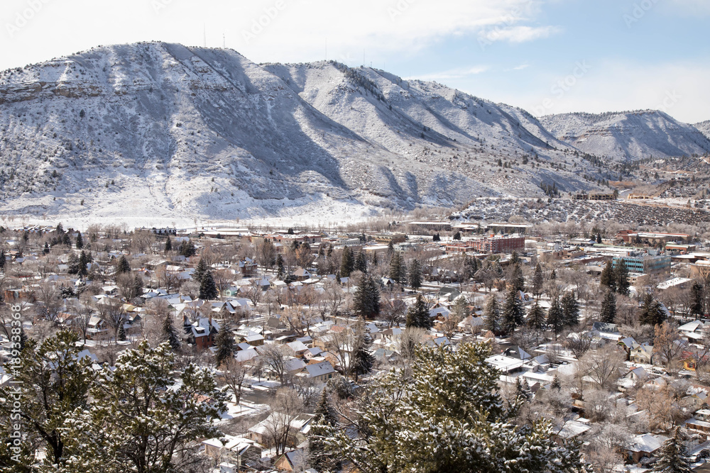 Light snow on the mountain town of Durango, Colorado