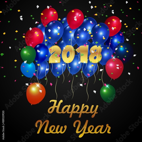 2018 happy new year background with colorful balloons