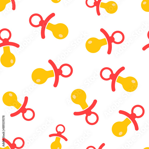 Baby pacifier seamless pattern background. Business flat vector illustration. Child toy nipple sign symbol pattern.
