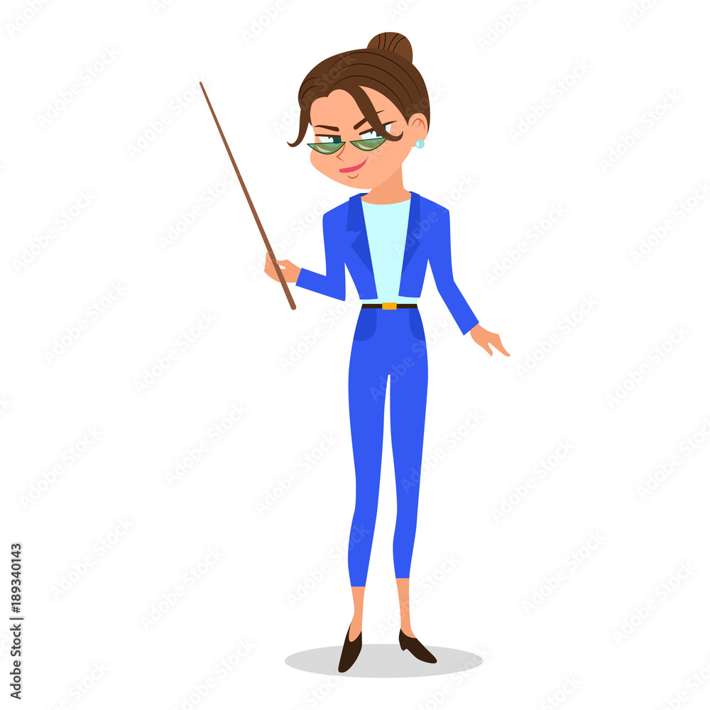 Vector cartoon woman teacher with a pointer Vector cartoon woman teacher with a pointer