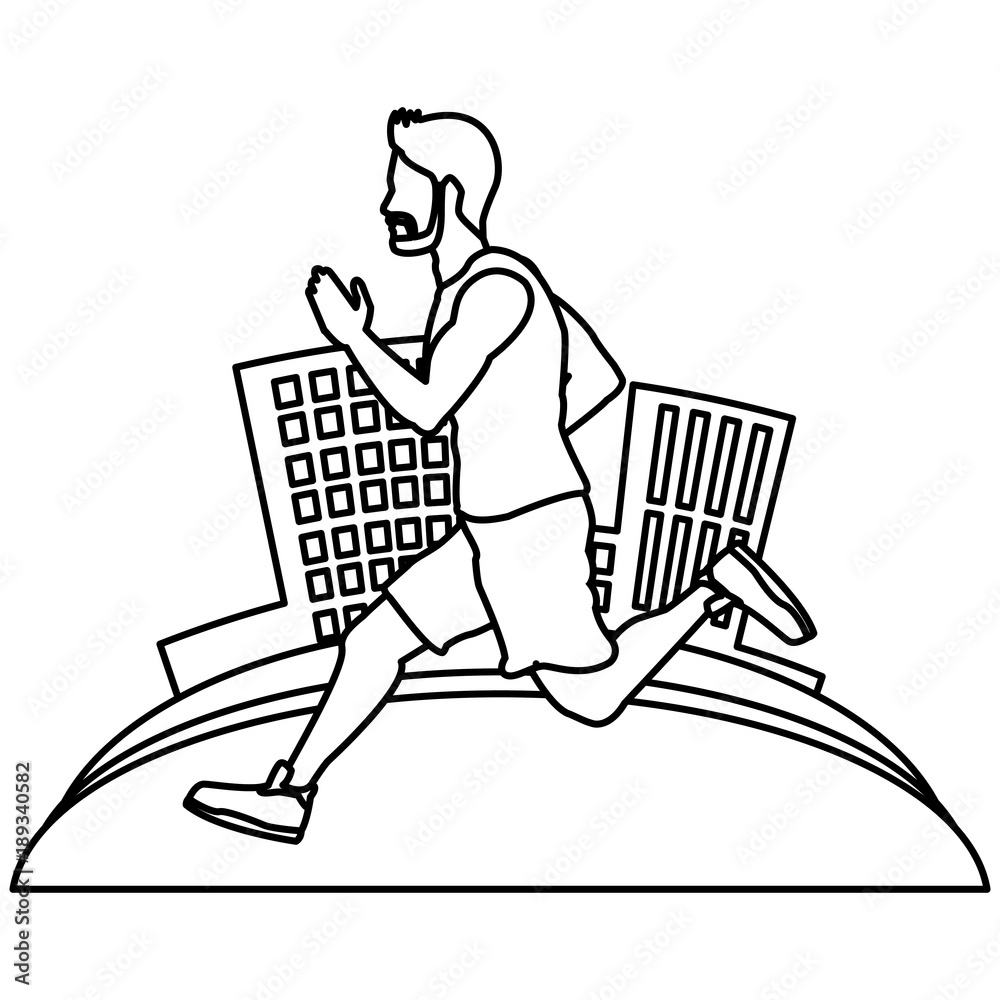 Naklejka premium Man running at city icon vector illustration graphic design