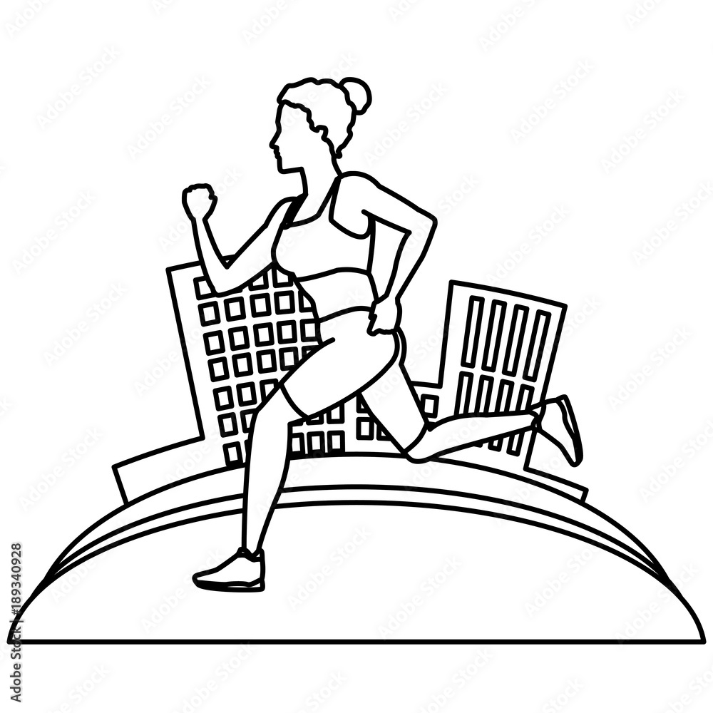 Woman running at city icon vector illustration graphic design Woman running at city icon vector illustration graphic design