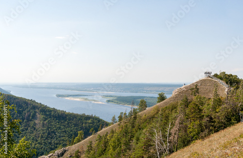 Observation deck on Strelnaya mount of Zhiguli mountains over the river. photo