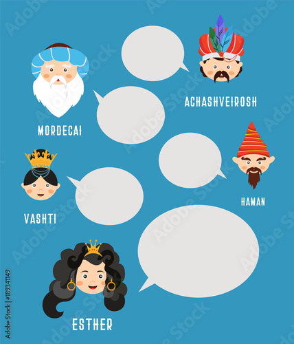 Happy Purim. the story of Purim with traditional characters. Jewish holiday. vector illustration