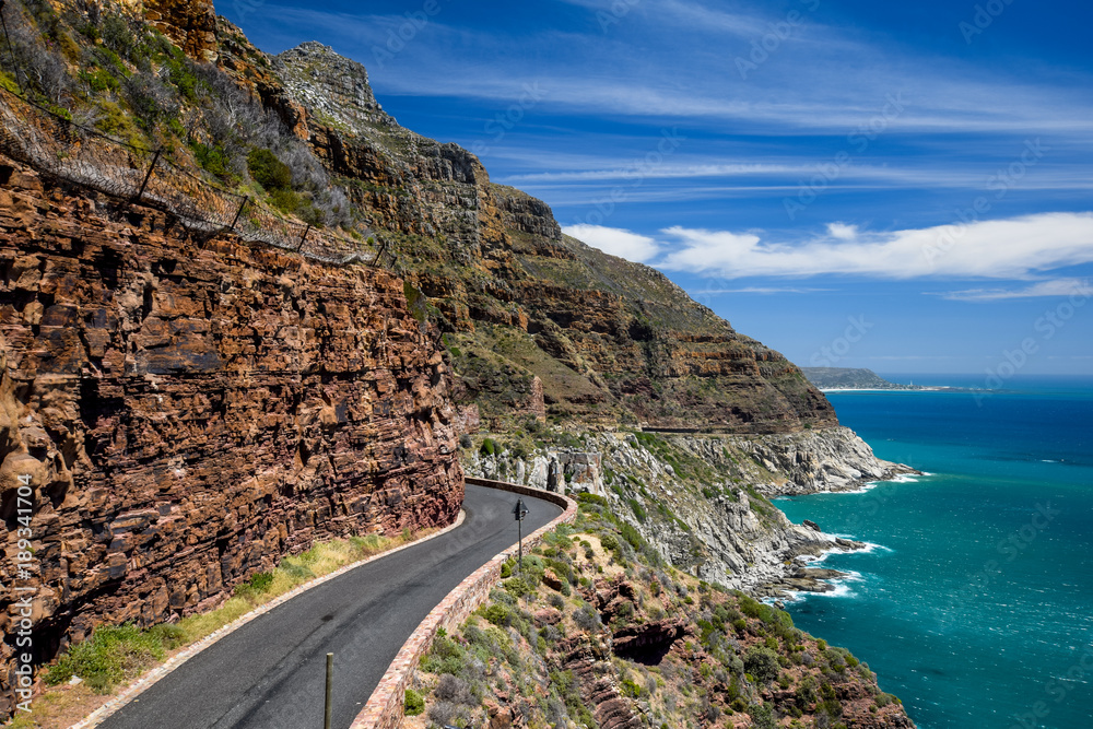 Fototapeta premium Chapman's Peak Drive near Cape Town on Cape Peninsula - Western Cape, South Africa. Chapman's Peak Drive is a 9 kilometer long coastal road from Hout Bay to Noordhoek, passing Chapman's Peak mountain.