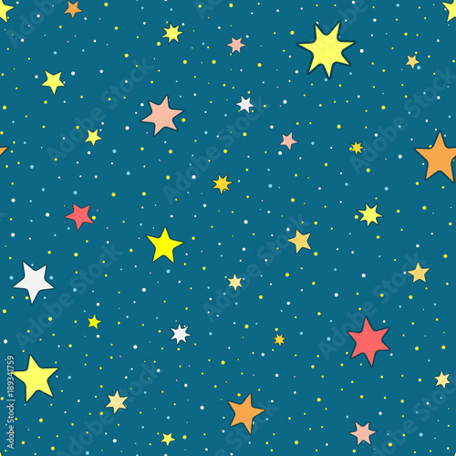 Colorful seamless pattern with stars. Endless starry sky.