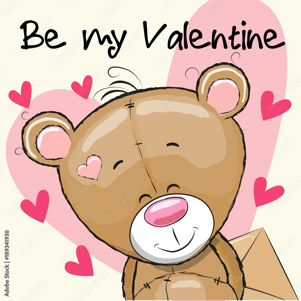 Valentine card with cute cartoon Teddy Bear Stock Vector | Adobe Stock