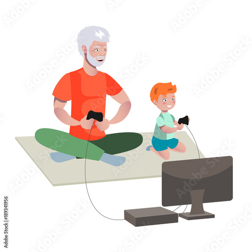 Grandfather And Boy Playing Video Games