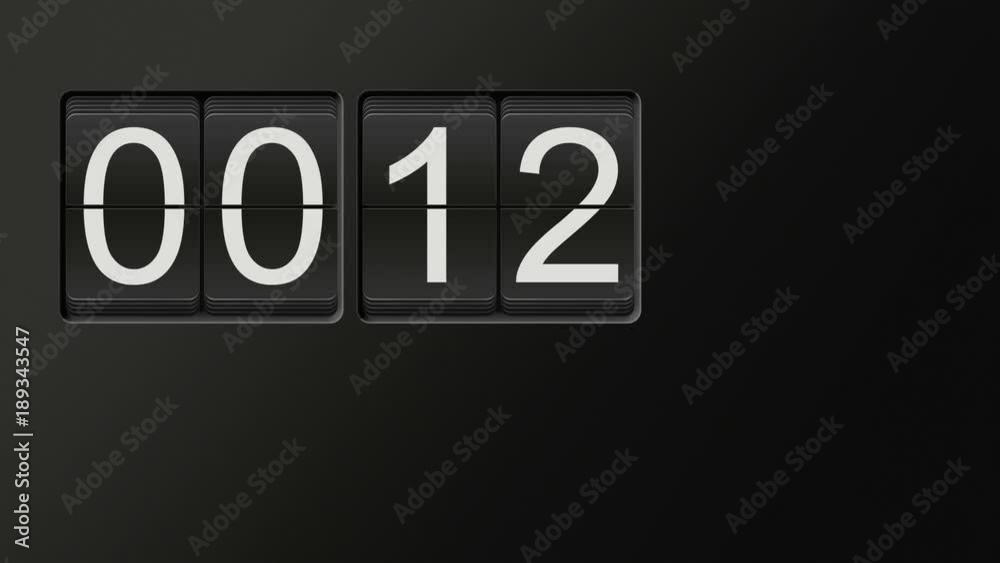 Classic flip clock watch face counting hours and minutes from 00:00 to 23:59 with white numbers on black background; time lapse animation with natural clicking sound; loop possible; copy space Classic flip clock watch face counting hours and minutes from 00:00 to 23:59 with white numbers on black background; time lapse animation with natural clicking sound; loop possible; copy space