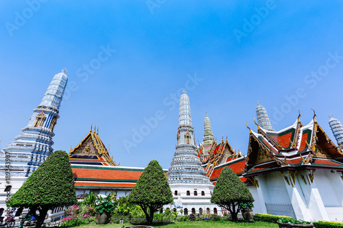 Wat Phra Kaeo, Temple of the Emerald Buddha and the home of the Thai King. Wat Phra Kaeo is one of Bangkok's most famous tourist sites and it was built in 1782 at Bangkok, Thailand