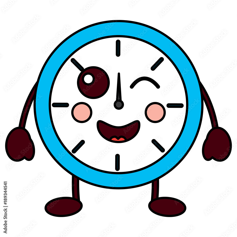 Obraz premium kawaii round clock time cartoon character vector illustration outline design