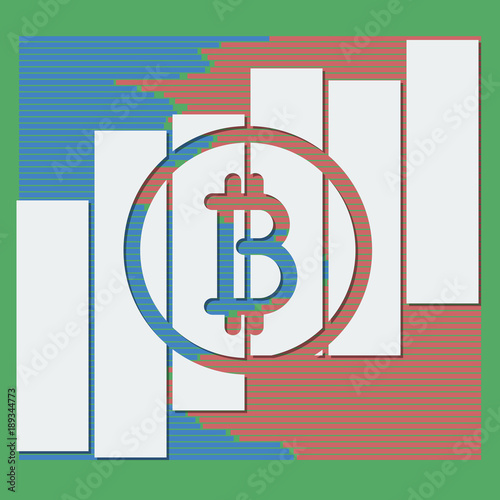 Bitcoin logo currency with market color volumes columns.