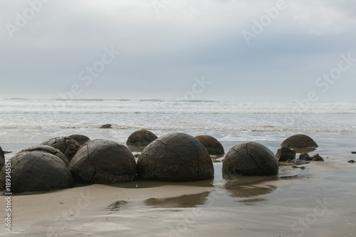 Boulders at the beach of Moeraki New Zealand