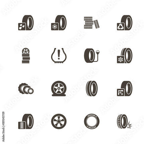 Tires icons. Perfect black pictogram on white background. Flat simple vector icon.