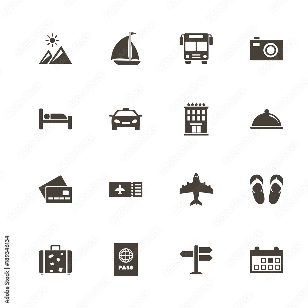 Travel icons. Perfect black pictogram on white background. Flat simple vector icon. Travel icons. Perfect black pictogram on white background. Flat simple vector icon.