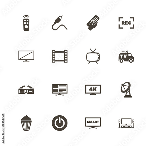 Tv icons. Perfect black pictogram on white background. Flat simple vector icon.