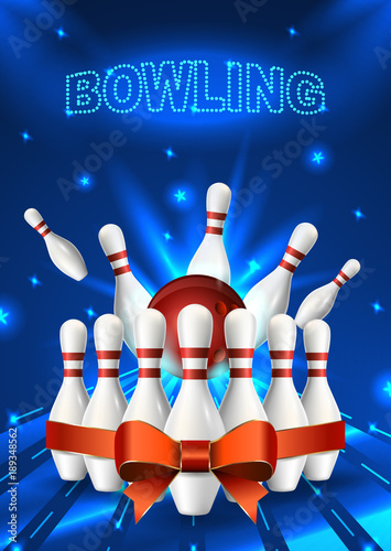 Bowling flyer template. A6 format size. Vector clip art illustration.