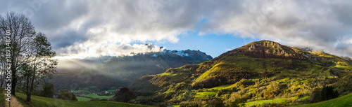 Wide panotamic view of Pyrenees on sunrise  calm place