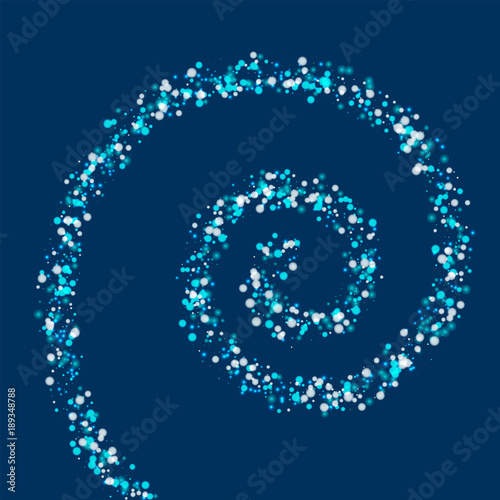 Amazing falling snow. Spiral with amazing falling snow on deep blue background. Alluring Vector illustration.