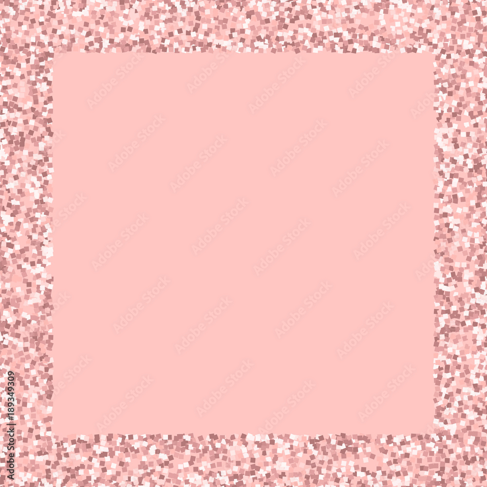 Pink gold glitter. Square scattered border with pink gold glitter on pink background. Pleasing Vector illustration. Pink gold glitter. Square scattered border with pink gold glitter on pink background. Pleasing Vector illustration.