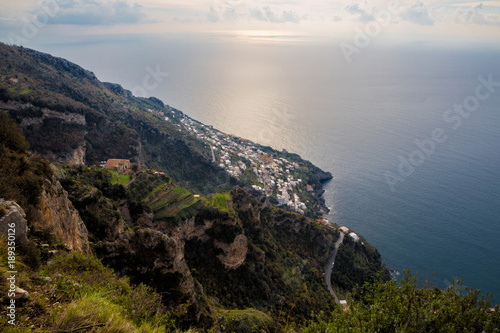 Sentiero degli Dei (Italy) - Trekking route from Agerola to Nocelle in Amalfi coast, called "The Path of the Gods". View of Vettica and Praiano
