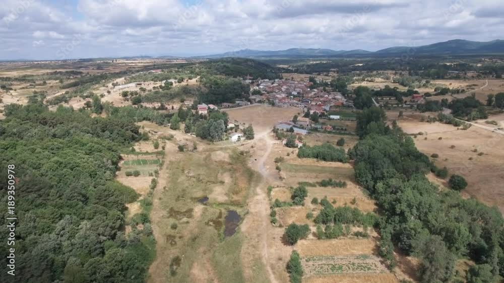 Dolly zoom over old small village and river Dolly zoom over old small village and river