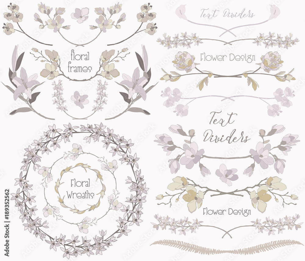 Big Collection of Floral Design Elements, Dividers, Frames Big Collection of Floral Design Elements, Dividers, Frames