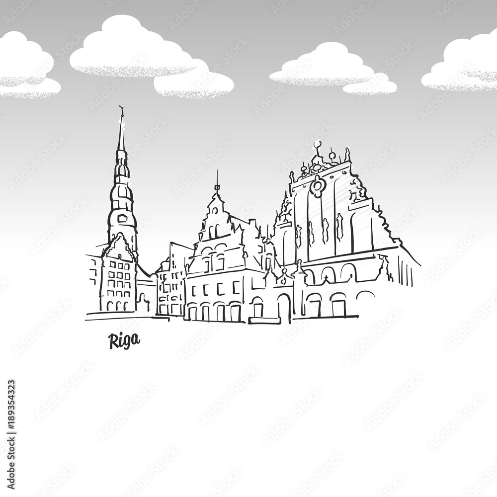 Riga, Latvia famous landmark sketch