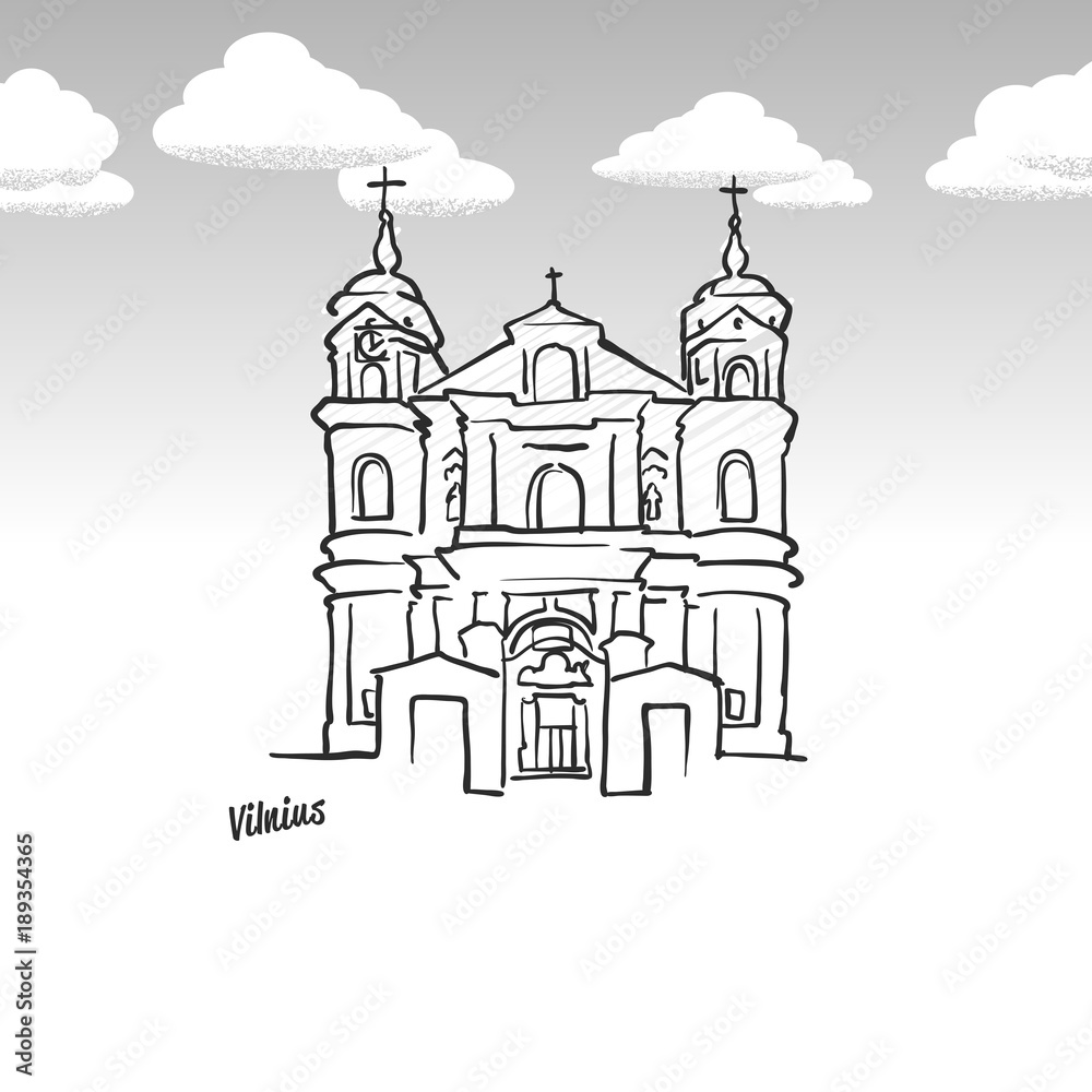 Vilnius, Lithuania famous landmark sketch